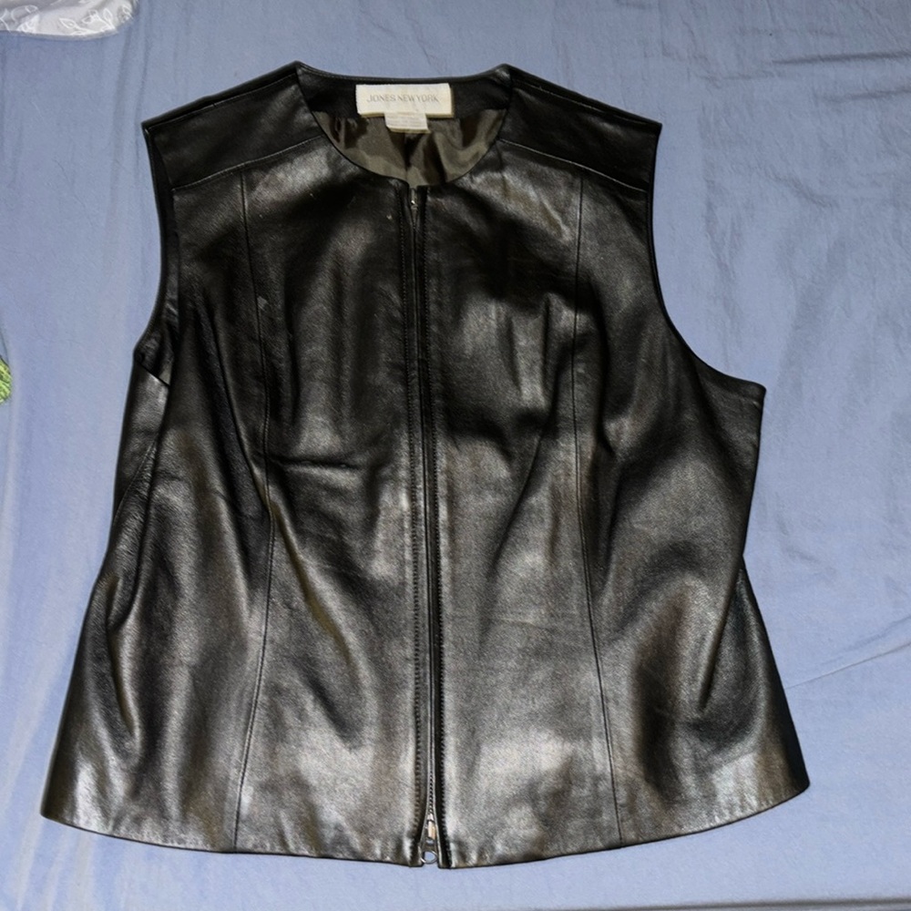 Jones New York Leather zip up vest